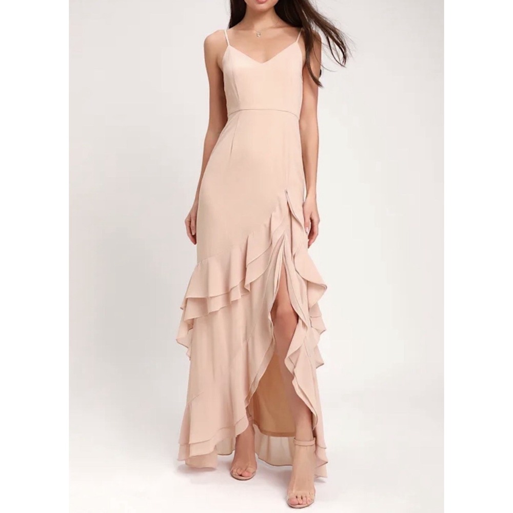 Lulu's Esther Blush Ruffled Sleeveless Small Floor Length Maxi Dress Pink